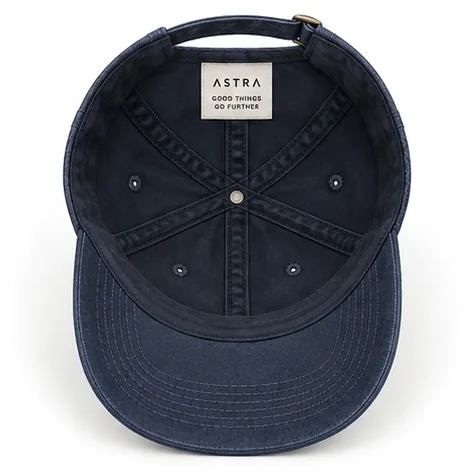 Inside of the Midnight cap with Astra woven label and taped seams